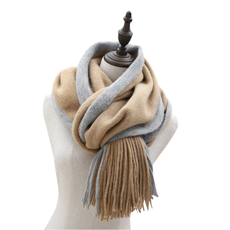 Имитация Кашмира вязаный шарф женские кисточки держать горячий толстый двухсторонний женский шарф