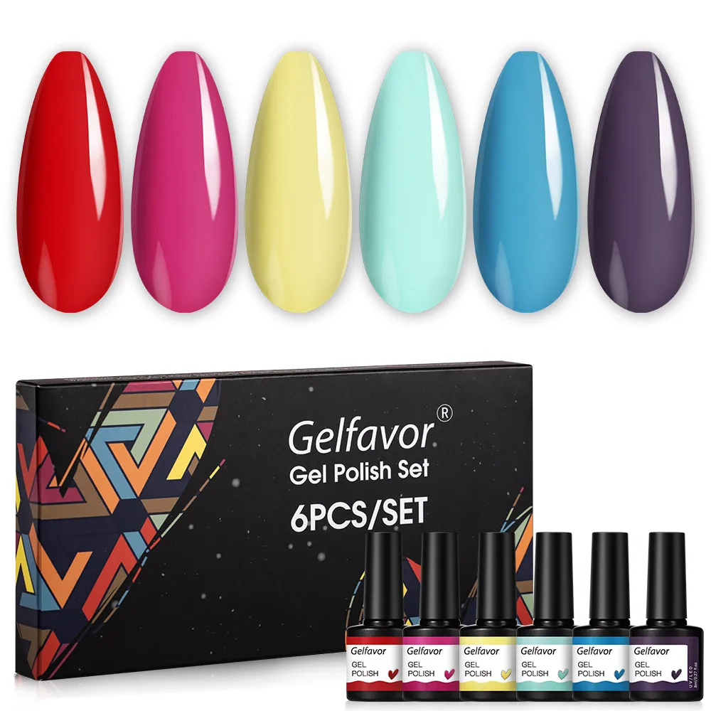 Gelfavor Gel Nail Polish Set 6Pcs Hybrid Varnish Kit For Manicure Set Soak Off UV LED Lamp Semi Permanent Nail Art Gel Gift Kit