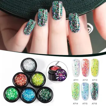 

6 Colors Nail Fiber Glitter Led Gel Soak Off Nail Gel Lacquer Shiny Sequins Decorations UV Gel Varnish Painting Flowers UVPolish
