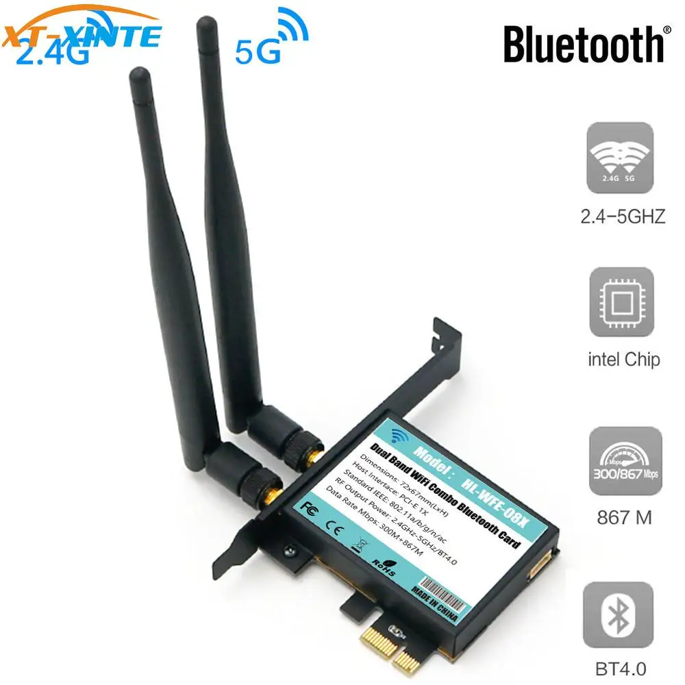 802,11 AC A/B/G/N/AC 7265 модуль для PCI-E 1X Настольный Wifi адаптер Bluetooth 4,0 AC1200 2,4 ГГц-300 Мбит/с/5 ГГц-867 Мбит/с кронштейн