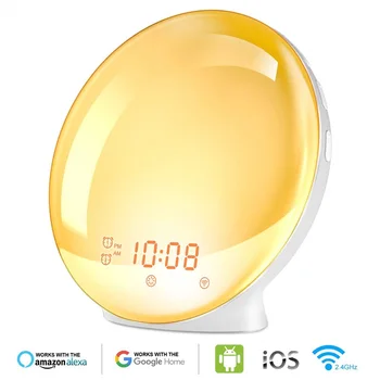 

Smart Wake up Light Sleep Aid Digital Alarm Clock Wifi Voice APP Control With Sunrise Sunset Simulation FM Radio Colorful Lamp