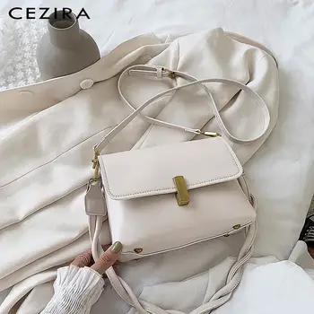 

CEZIRA Daily Solid Color Messenger Bags For Women Luxury PU Leather Fashion Shoulder Handbags Female Casual Crossbody Flap Purse