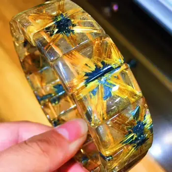 

Natural Gold Flower Rutilated Quartz Bracelet 18.8x11.5x6.3mm Gold Rectangle Beads Luxury Bracelet Bangle Certificate AAAAA