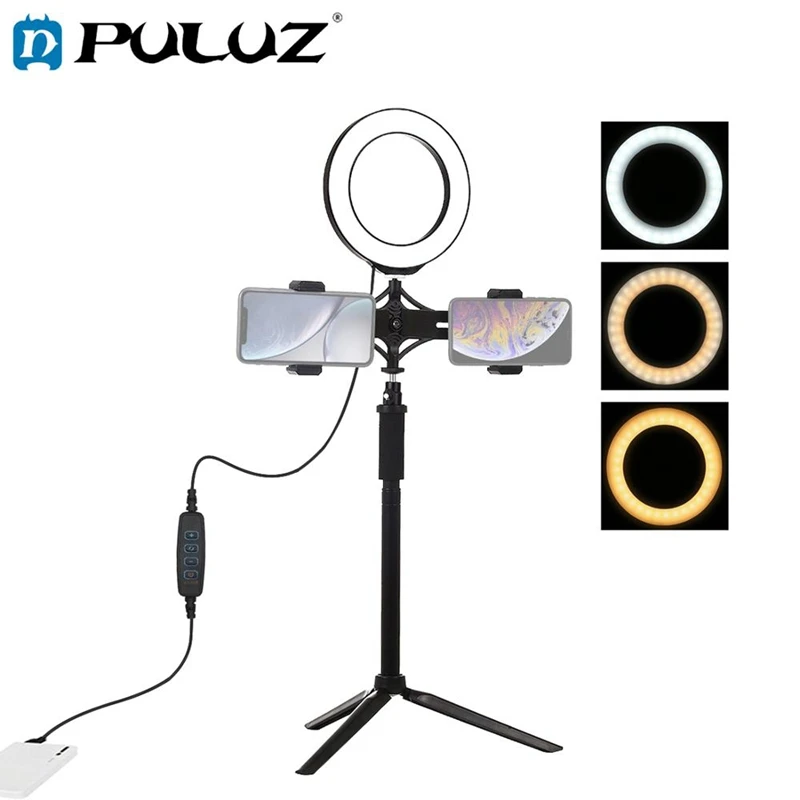 FFYY-PULUZ Крепление для штатива+ удлинитель+ Прямая трансляция двойной кронштейн для телефона+ 6,2 дюймовый светодиодный светильник для видеосъемки