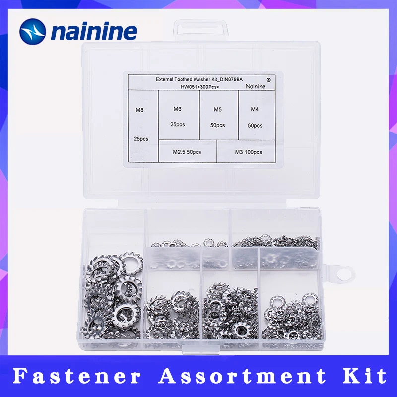 Шайбы из нержавеющей стали 300 шт./компл. M2.5 M3 M4 M5 M6 M8 Mix 304|serrated lock washer|steel washersstainless steel