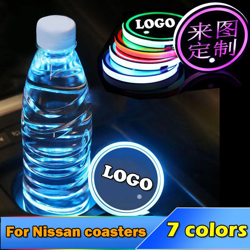 

1X Car Styling Logo Light LED Cup Drink Holder Anti Slip For Nissan Qashqai J11 X-Trail t32 kicks Tiida Pathfinder Auto parts