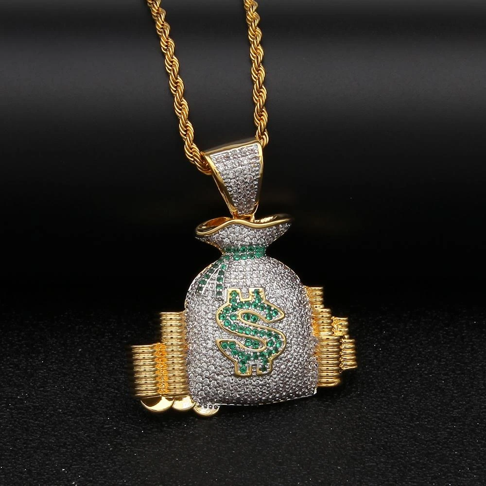 Classic Men's Money Bag Pendant Necklace Fashion Men's Cash Coin Hip Hop Charm Necklace Bead