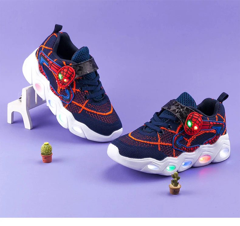 TuYao Boys Luminous Shoes Girls Glowing Spiderman Shoes Toddler Casual Bright Sneaker LED light up soft shoes for big kids