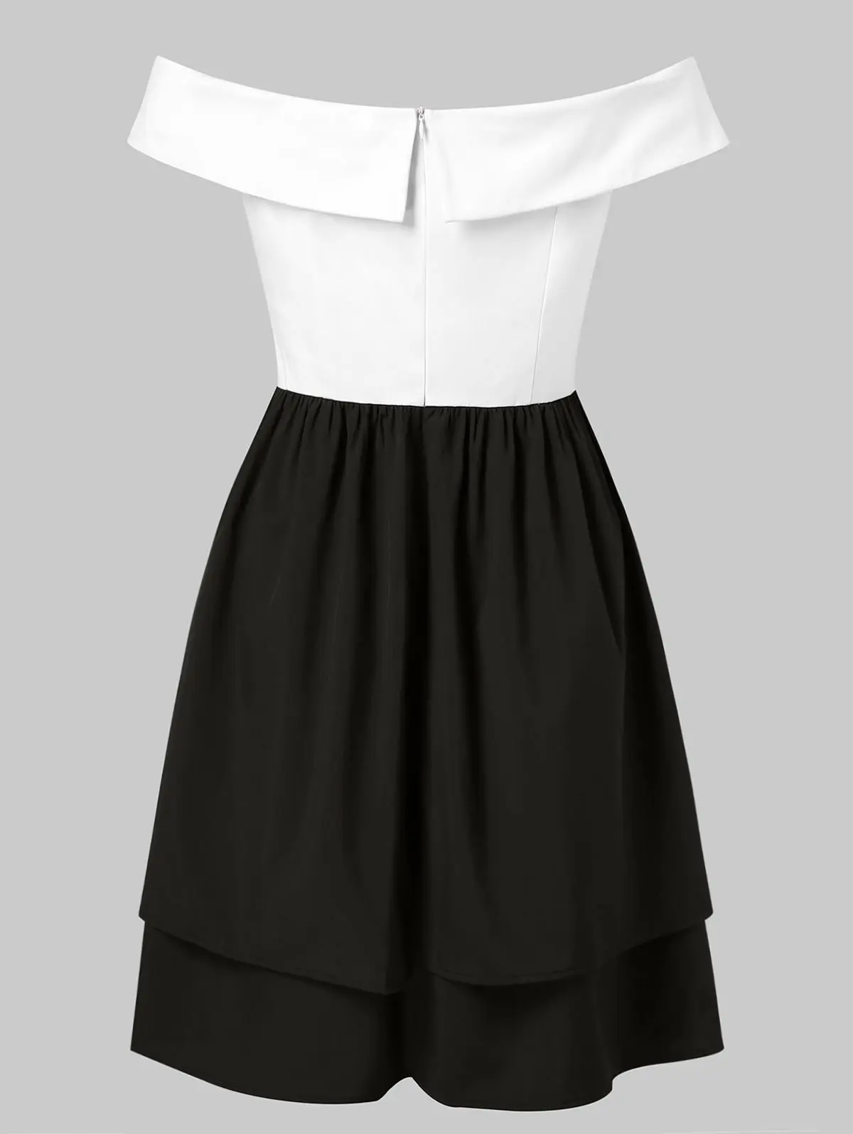 

Off-the-Shoulder Cross V-neck Exposed Back Sleeveless Tutu Black And White Stitching Dress