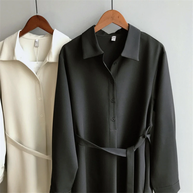 2 Women's Coat Chiffon Dress Maternity Spring Autumn Lapel Long  Shirt Skirt Women Waist Slimming Coat Pregnancy Clothes