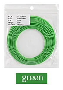 5 рулонов/посылка 50 м нить для 3D печати материал 10 м/рулон PLA 1,75 мм 10 цветов для 3D принтера Impresora ручка CREALITY 3D - Цвет: Зеленый