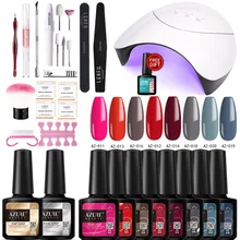 Azure beauty, 24 шт./лот, 36 Вт, наборы ламп для ногтей, отмачиваются, основа, верхнее покрытие, Гель-лак, блестящий цвет, с бесплатным подарком для дизайна ногтей, маникюра