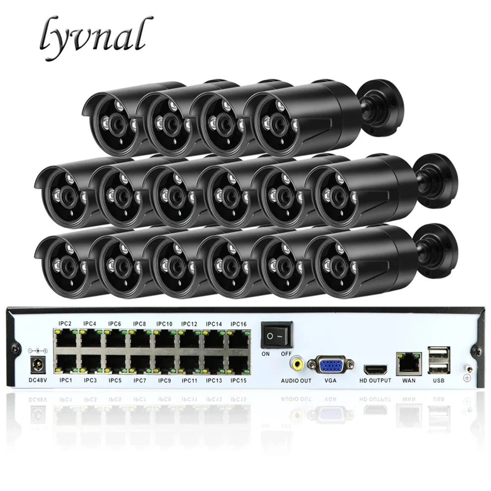 

LYVNAL Surveillance poe kit H.265/264 5MP POE IP Camera 16CH POE NVR Kit plug and play 16ch nvr 4k 1080p 5mp poe system