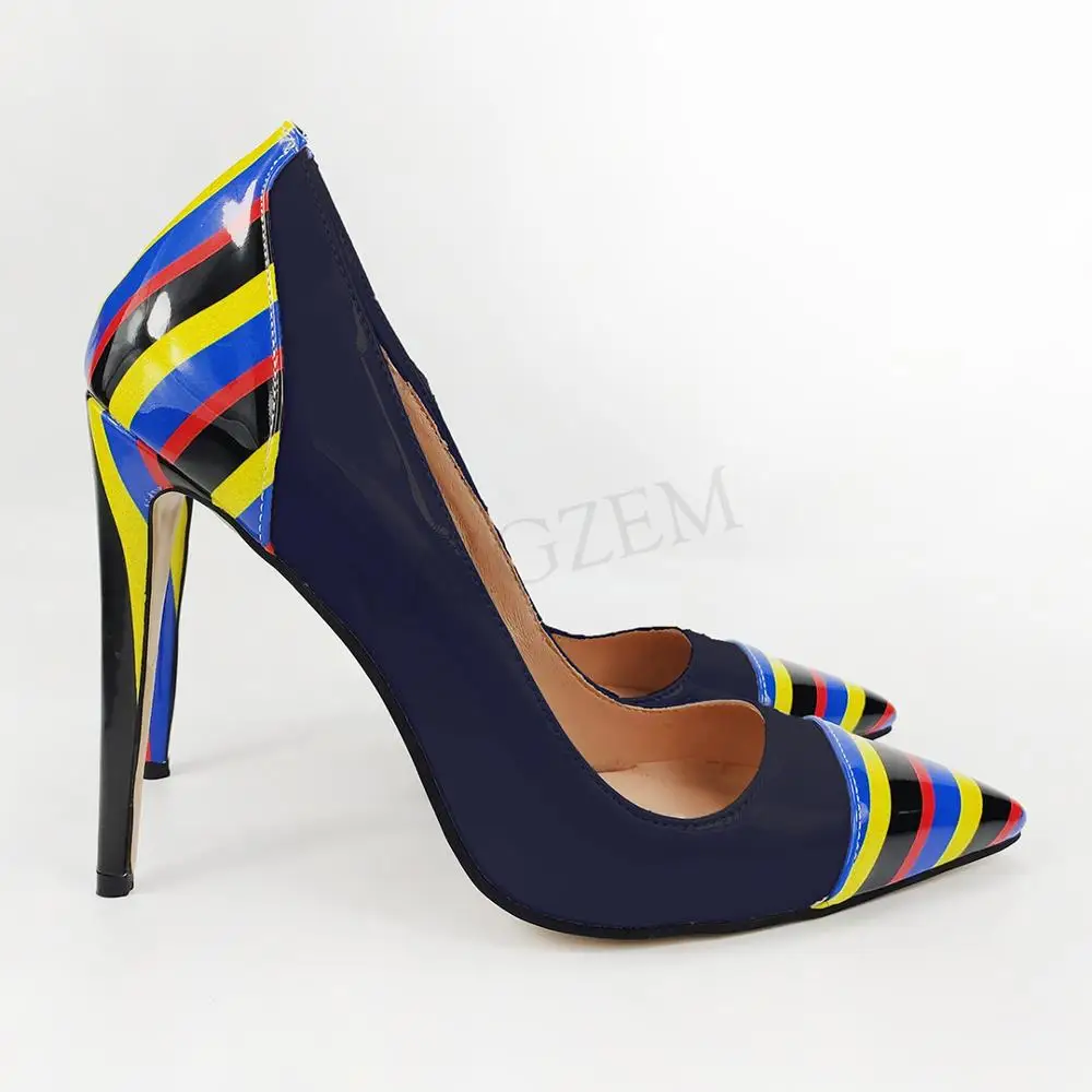 Dark Blue LAIGZEM дизайн; коллекция года; женские туфли-лодочки на высоком каблуке; Цвет контрастный; Salto; женские туфли-лодочки; Zapatillas; элегантная женская обувь; размеры 44, 45, 46, 47 - Цвет: Dark Blue
