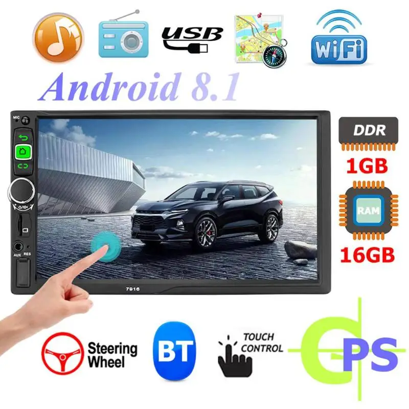 

7916 7 inch Touch Screen Autoradio Multimedia Player 8.1 Car Stereo GPS BT WIFI FM MP5 Player Universal
