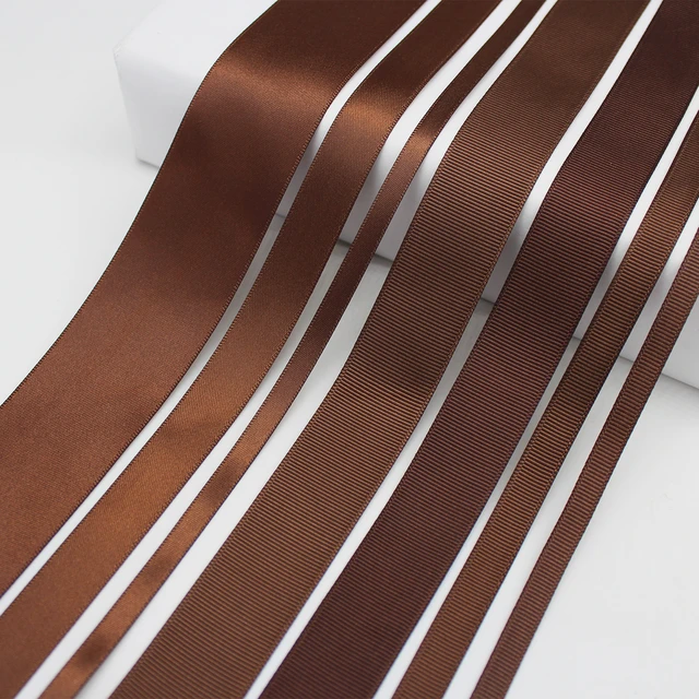 5 Meter/lot Brown Color Polyester Grosgrain Double Face Satin