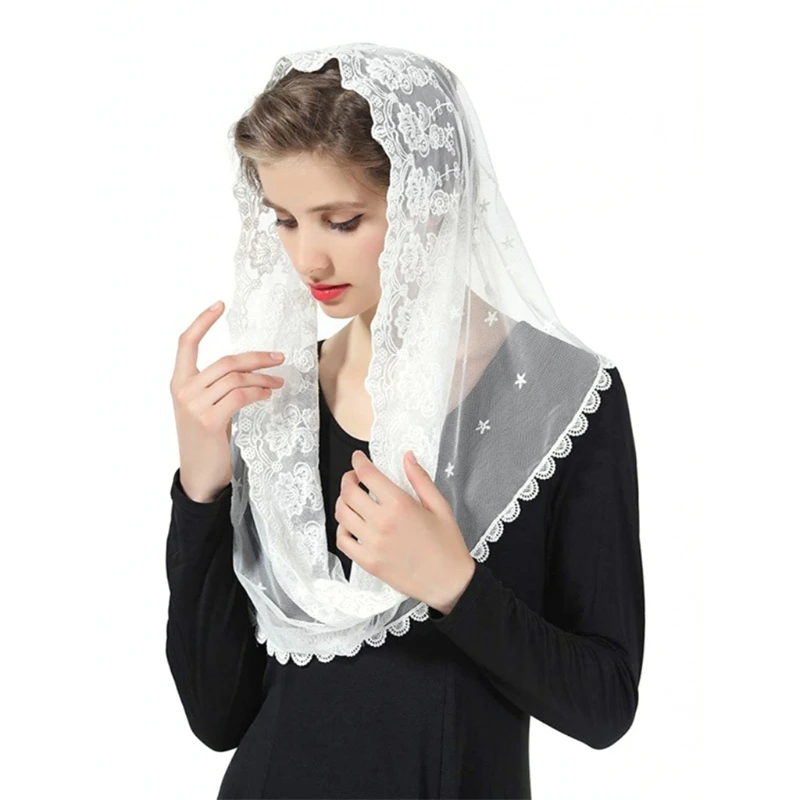 Muslim Floral Lace Veil Scarf Wedding Bride Chapel Head Covering Wrap Latin Mass Mantilla Catholic Hijab