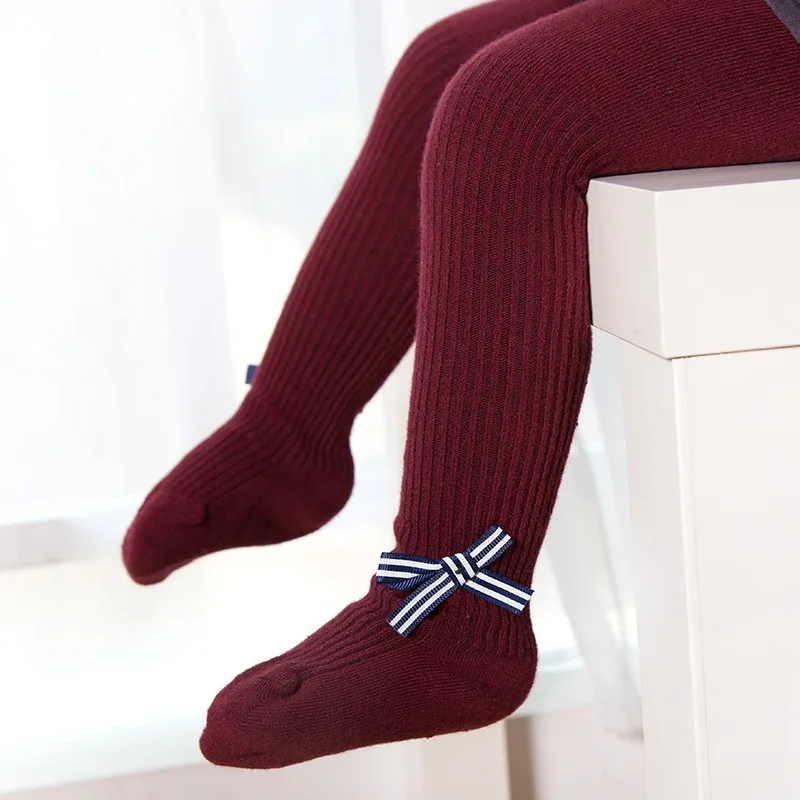 Осенне-зимние детские эластичные хлопковые колготки мягкие однотонные в рубчик