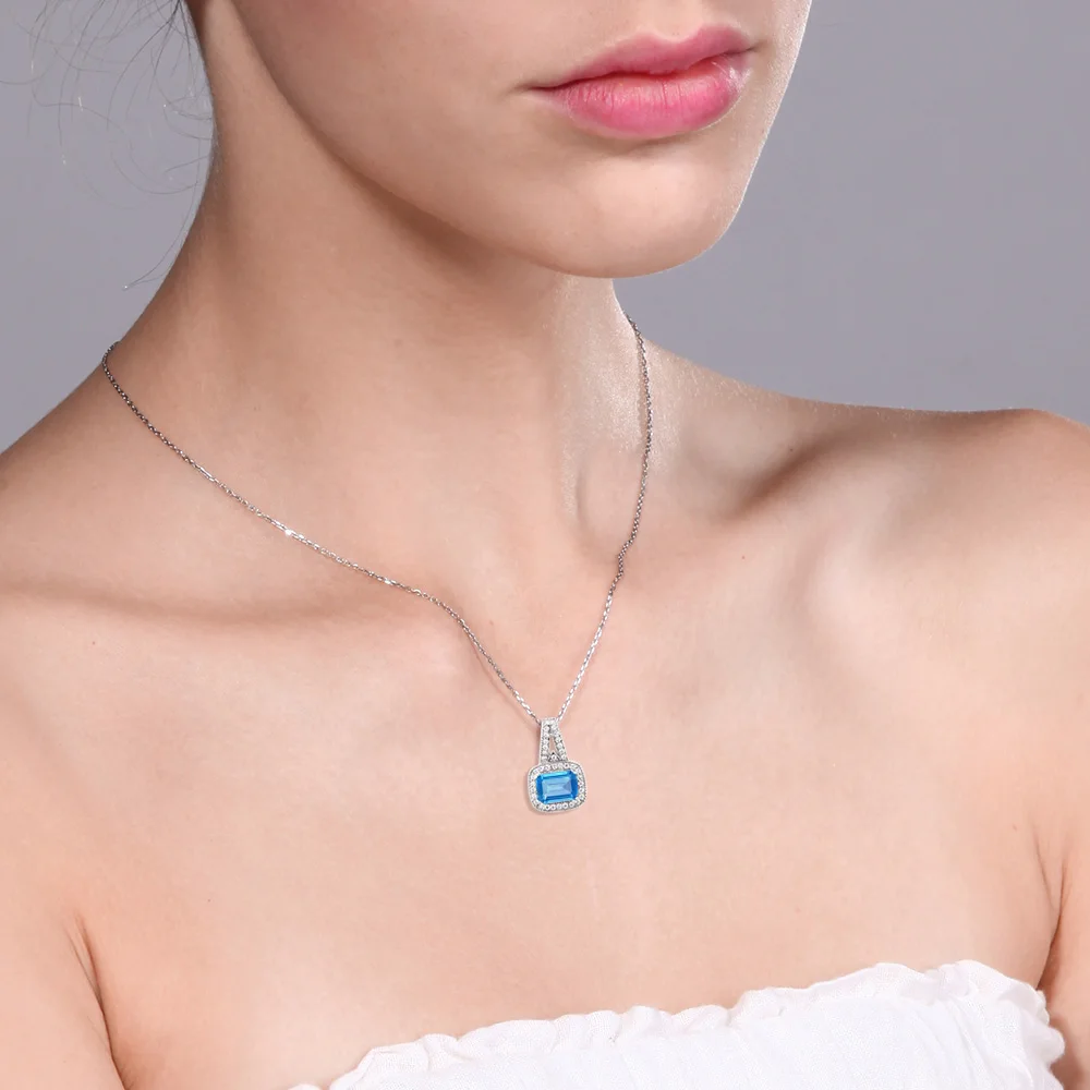 GemStoneKing 3.71Ct Octagon Природный Голубой топаз драгоценный камень кулон Цепочки и ожерелья для Для женщин 925 пробы серебряные ювелирные изделия для Для женщин