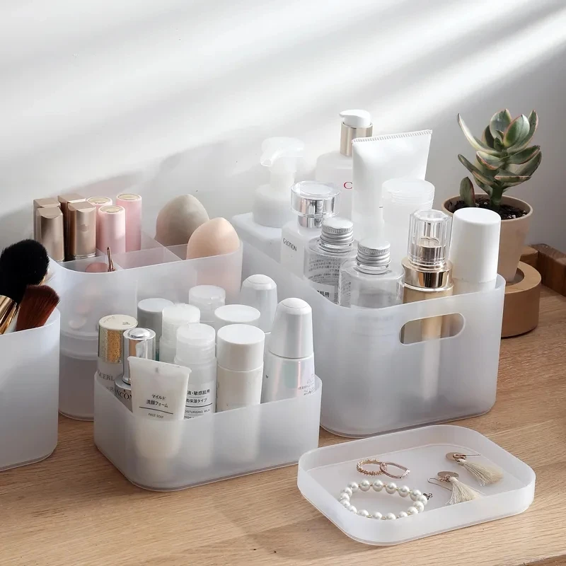 Makeup Box Matte Clear Plastic Compartment Desk Table Artifact Storage Box Storage Box Container Cosmetic Organizer