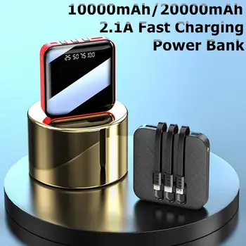 

Mobile Power Bank 10000mah 20000mah 2.1A Fast Charging Three-line Wireless Charger Supply Digital Display Mini External Battery