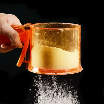 

Baking Tools Flour Sieve Plastic Cup Shape Mechanical Flour Sieve Powder Sieve Sugar Shaker With Manual
