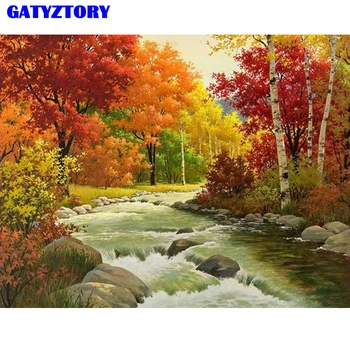 

GATYZTORY Frame Forest River DIY Painting By Numbers Kits Landscape Modern Wall Art Picture By Numbers For Home Decors 60x75cm
