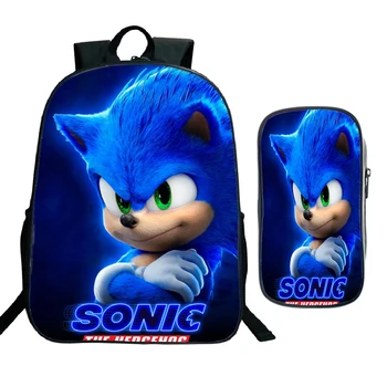 

2Pcs/Sets Sonic Backpack boys girls School Book Bags Back to School Gift for Kids New Daily Backpack Pencil Case for Students