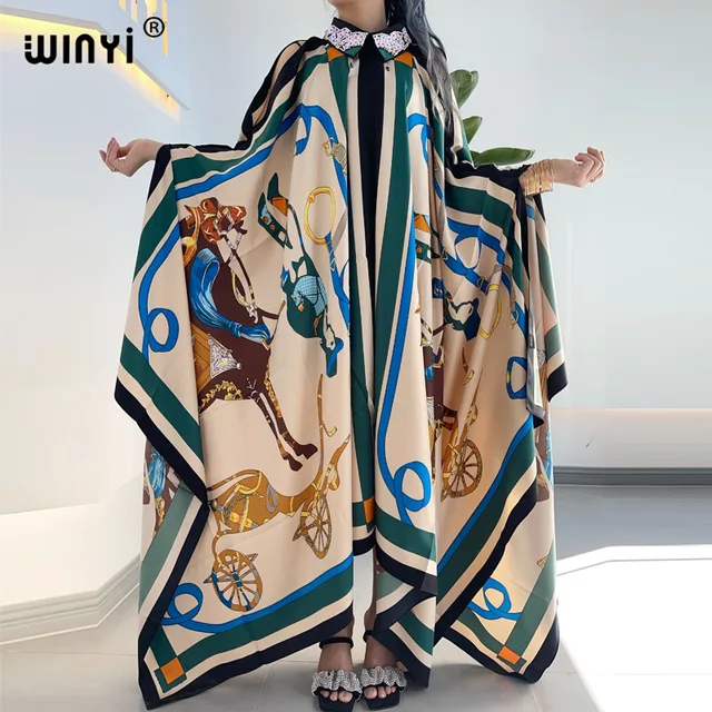 WINYI sukienka Fashion Summer kimono Dress free Size Women's Half Sleeve Floral Printed Elegant Casual Vacation Loose Dresses 3