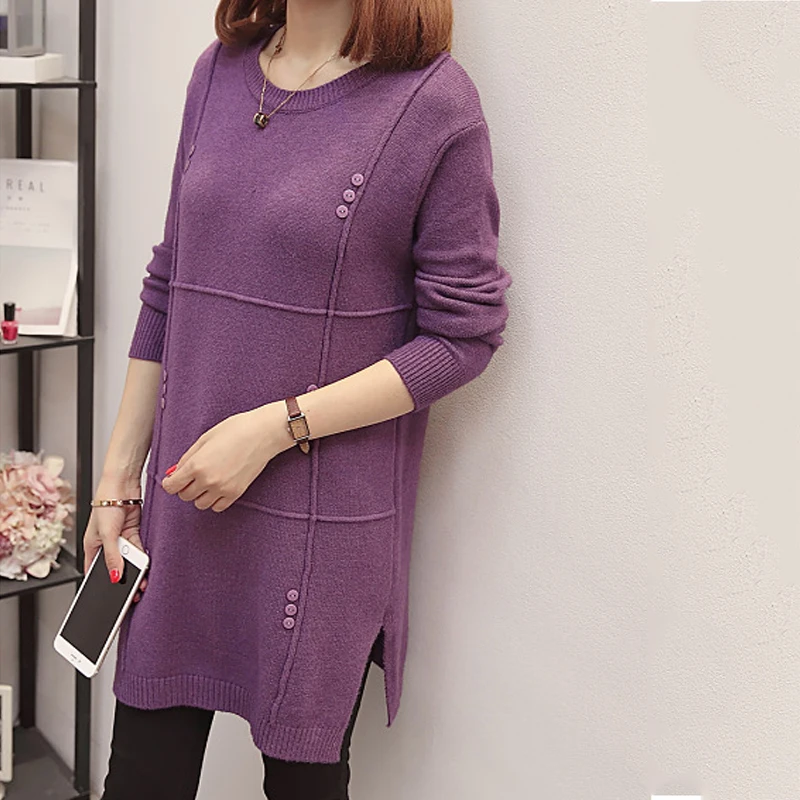 women plus size casual pullovers long sweater 2020 winter autumn slim jumpers o-neck wine red thick pull femme maglioni donna