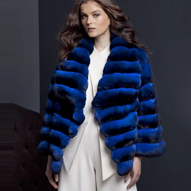 Синее пальто из натурального кроличьего меха с капюшоном, Женская длинная куртка из кроличьего меха с круглым вырезом и рукавами 3/4, винтажная стильная кожаная меховая верхняя одежда