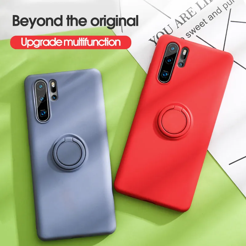 Магнитный жидкий силиконовый чехол для huawei P20 P30 lite Pro роскошный мягкий чехол-подставка для кольца для huawei c закаленным стеклом mate 20 lite Pro Чехол на для Хуавей П20 П30 Мейт 20 Лайт про
