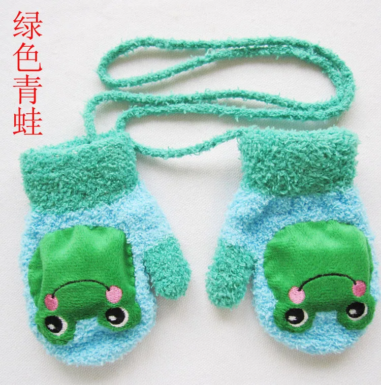 1 Pair frog 1 пара, милый толстый теплый флис с изображением милого кота, детские зимние перчатки, мягкие митенки для маленьких мальчиков и девочек, детская одежда, аксессуары - Цвет: 1 Pair frog