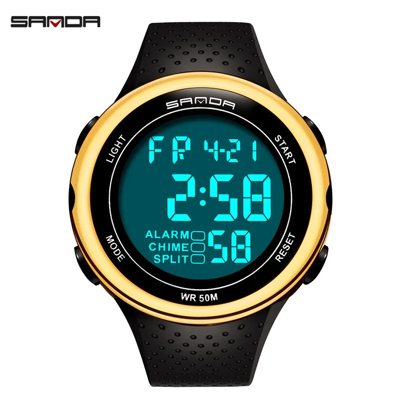 Модные мужские спортивные часы SANDA, светодиодный, мужские водонепроницаемые светящиеся цифровые часы, мужские электронные наручные часы, Relogio Masculino - Цвет: Black Gold
