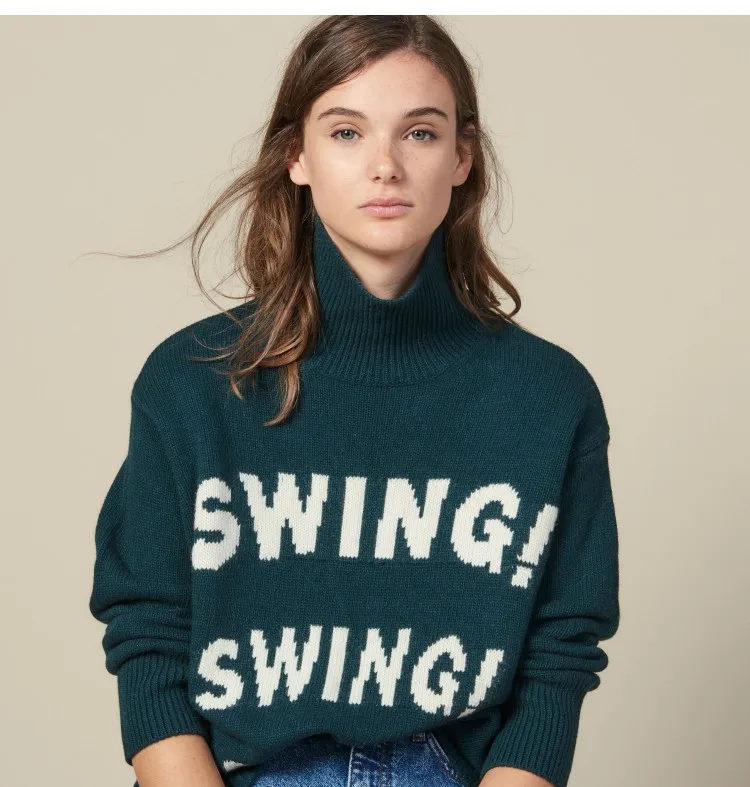 

Fall and Winter 2019 New Pullover High-collar Jacquard Sweater Turtleneck Pullovers Women Sweater