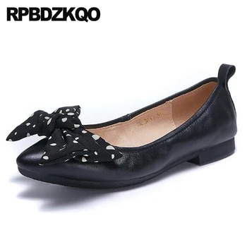 

large size pointed toe bow flats women designer shoes china chinese cute 10 unique black ladies slip on genuine leather 2019