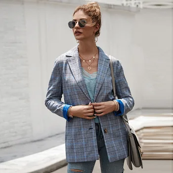 

Women Vintage Single Breasted Plaid Blazer Coat Fashion Autumn Winter Slim Work Office Women Coat