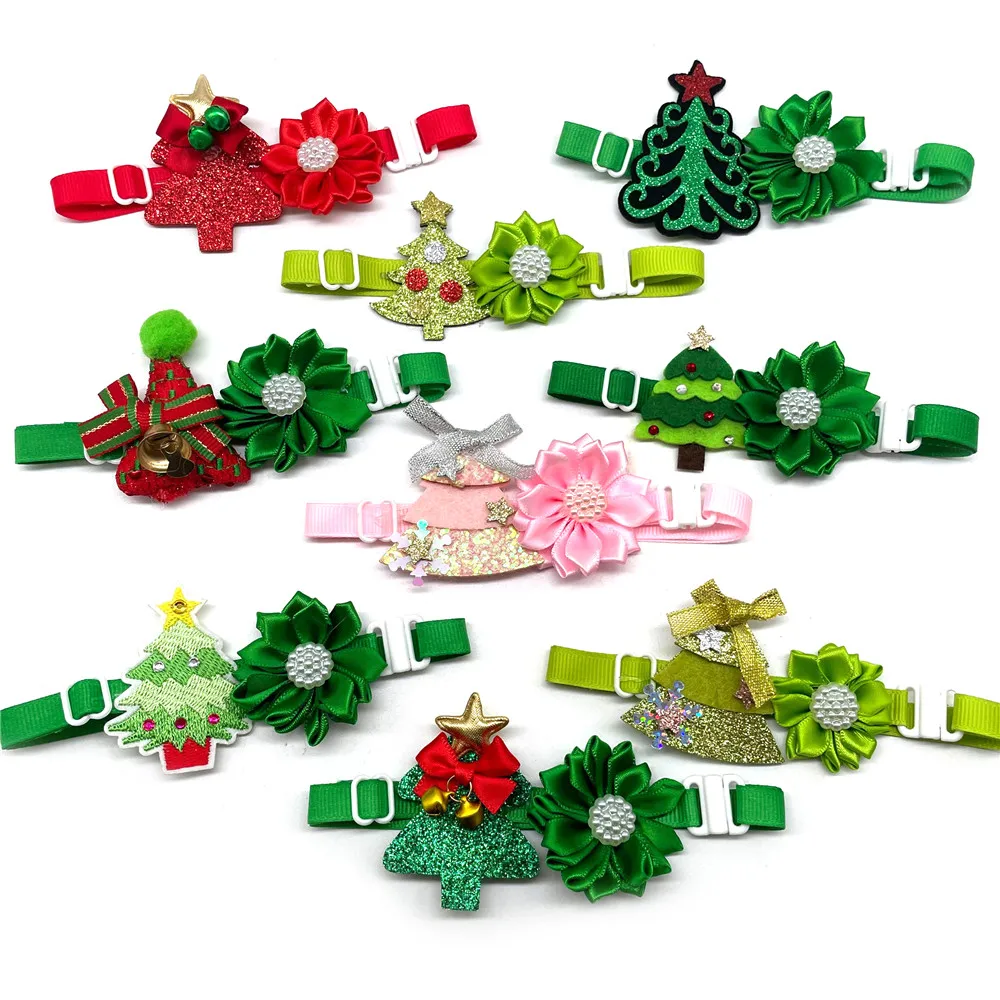 30/50pcs Pet Puppy Dog Christmas Tree Flower Style Adjustable Dog Bow Ties Dog Accessories for Small Middle Dog Xmas Collars christmas pet dog accessories santa claus christmas tree deer collar dog adjustable pet bow tie for small dog accessories