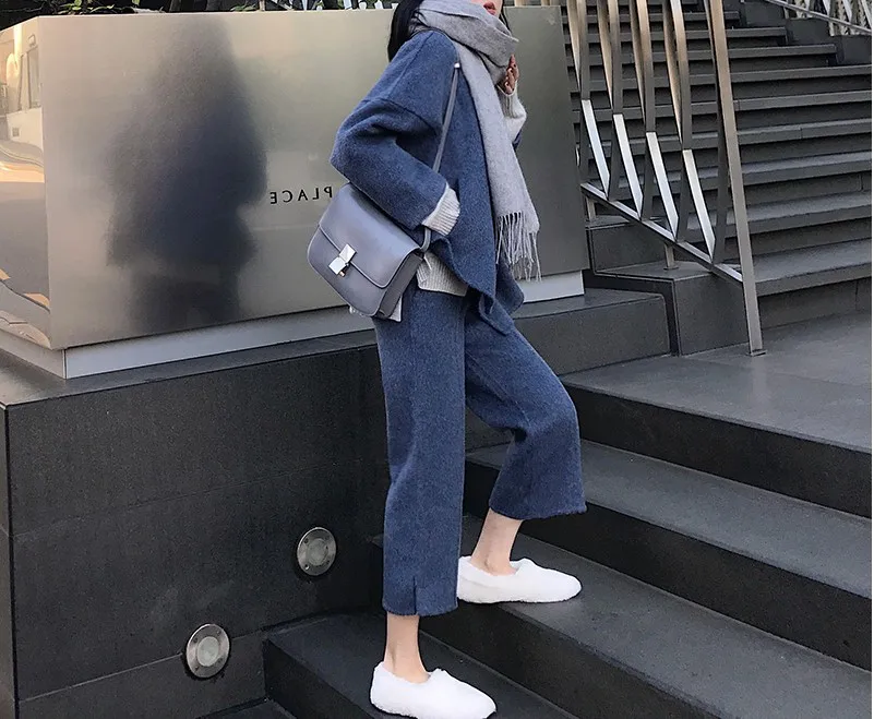 

2019 Autumn And Winter New Style Western Style Capri Loose Pants WOMEN'S Suit Loose-Fit Fashion Network Red Woolen Jacket Two-Pi