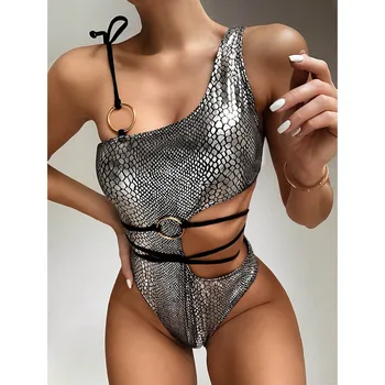 

Chic Sexy Bathing Suit Women One Piece String Ring Patchwork Shiny Sexy Women Swimsuits Bathing Suit Women Push Up Biquínis #3