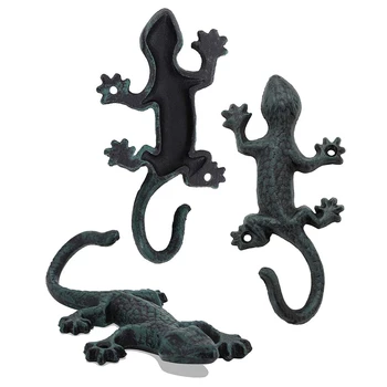 

HOT-3 Pcs Coat Hooks Hanging Wall Mounted Rustic Decorative Gecko Hook, Cast Iron 6 Inch Key Holder Wall Decor