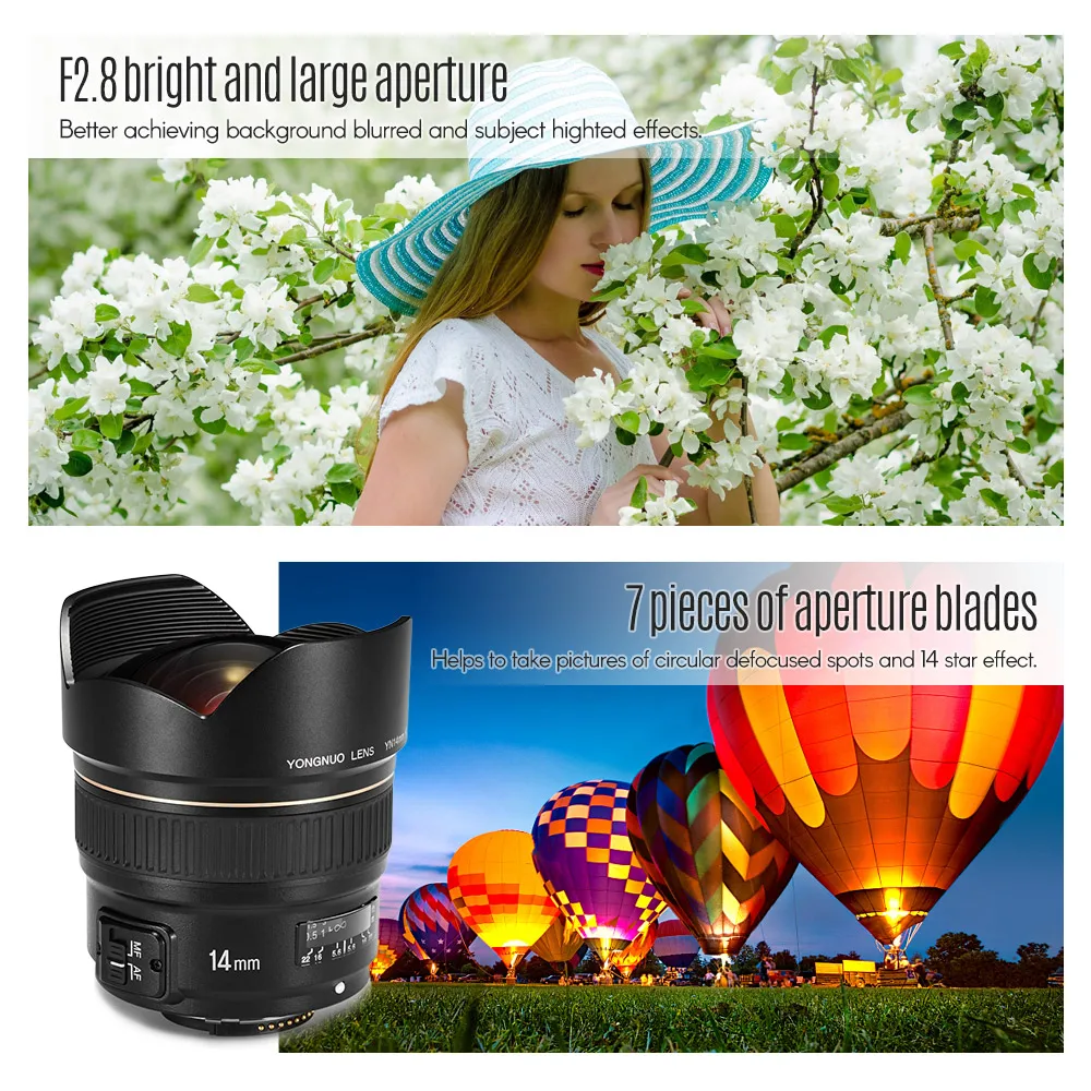 YONGNUO YN14mm F2.8N ультра-широкоугольный объектив AF/MF Диагональный угол YN14 F2.8 объектив для Nikon D5600 D5500 D850 D600 DSLR камеры