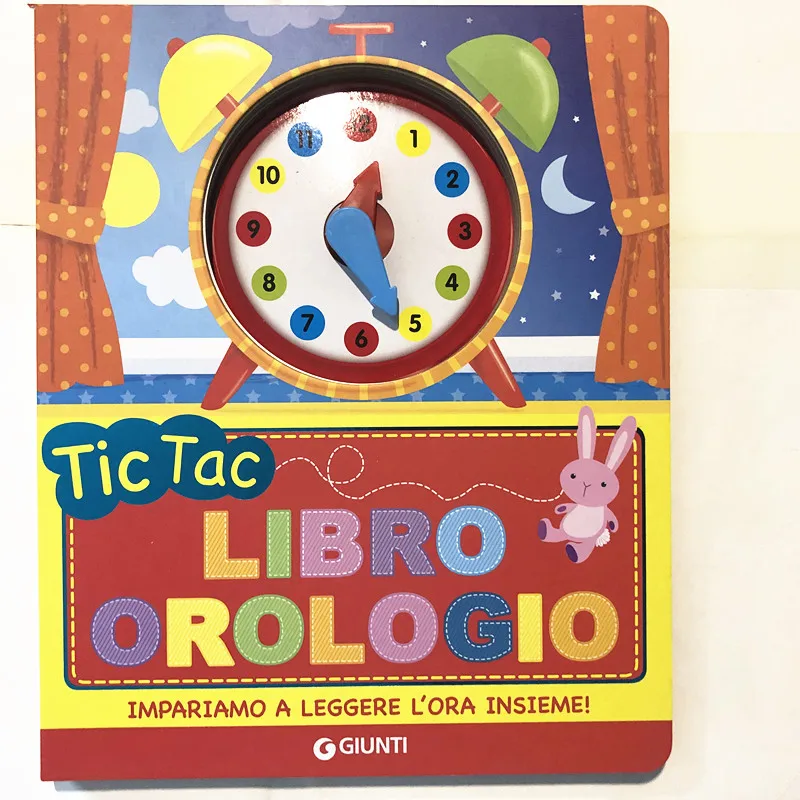 

Parent Child Kids Toddler Baby Italian Book Early Education Lovely Cute Picture Clock Time Knowledge Cardboard Libros Age 0-3