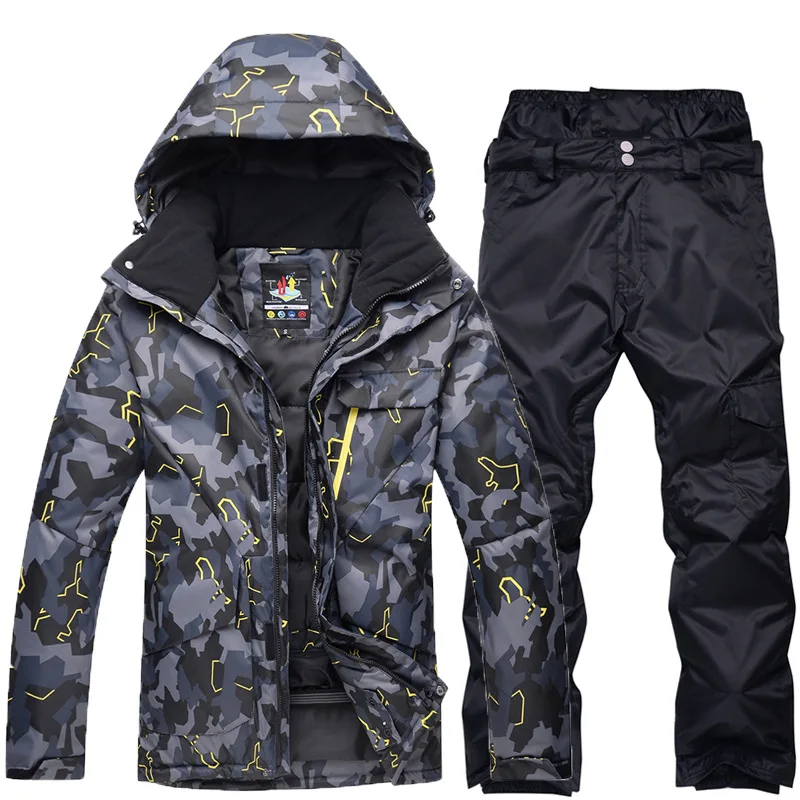 Jacket 2 Pants Black New Men's Waterproof Thermal Ski Suit Ski Snowboard Jacket Pants Set Outdoor Skiing Snowsuit Winter Ski Jacket Free Shipping - Цвет: Jacket 2 Pants Black