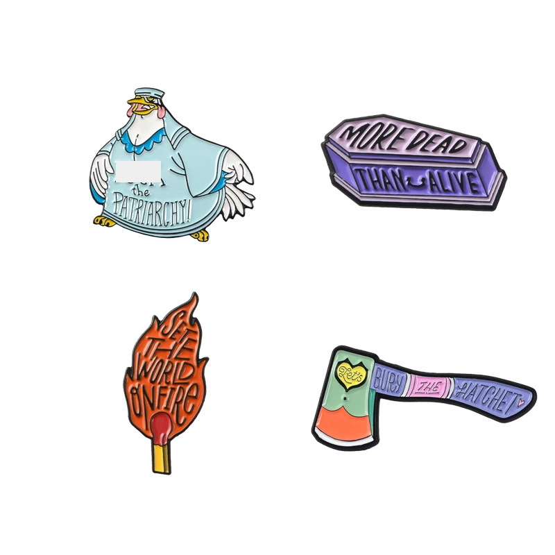 

Punk Style Hen Axe Hatchet Artist Skeleton Matches Coffin Pastel Pins Brooches Text Quote Enamel Lapel Pin Badges
