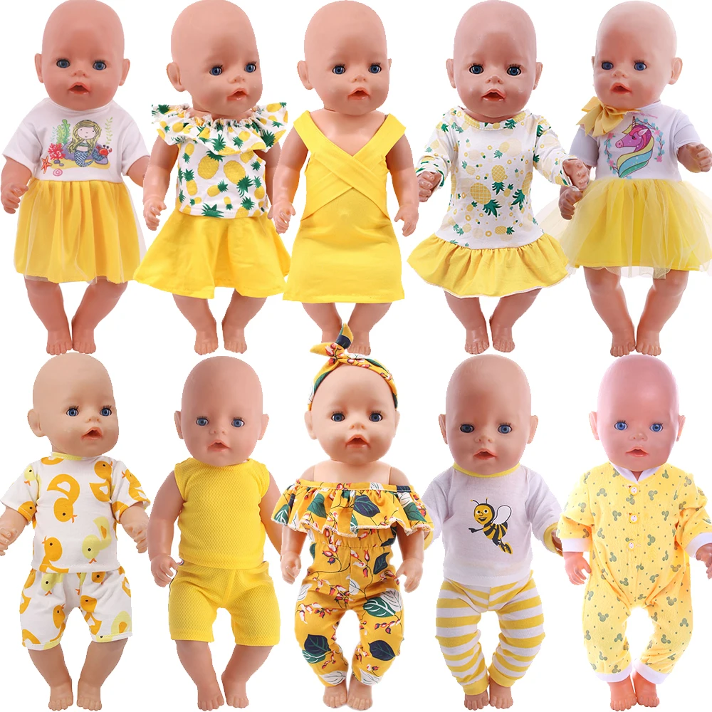 

Clothes For Reborn Dolls Handmade Yellow Dress Outfit Fit 18Inch Girl Doll&43cm New Baby Born Doll,Russian Doll,Toys For Girls