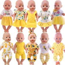 Ropa para muñecas hecho a mano vestido amarillo traje de ajuste de la muñeca de la muchacha de 18 pulgadas y 43cm nuevo bebé muñeca rusa juguetes para niñas