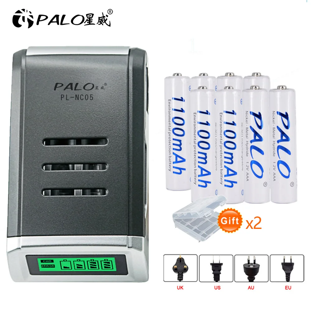 8pcs 1100mAh AAA NI-MH nimh ni mh rechargeable battery+ smart charger for AA AAA rechargeable battery fast charge LCD display