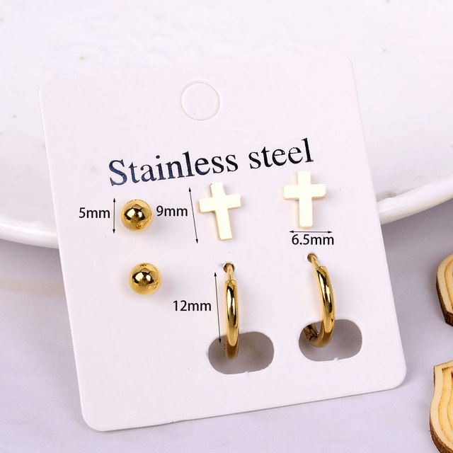 Jewelry Stainless Steel Star Heart Moon Cross Small Women Stud Earring Set Leaf Butterfly Earrings Mini Girls Earing