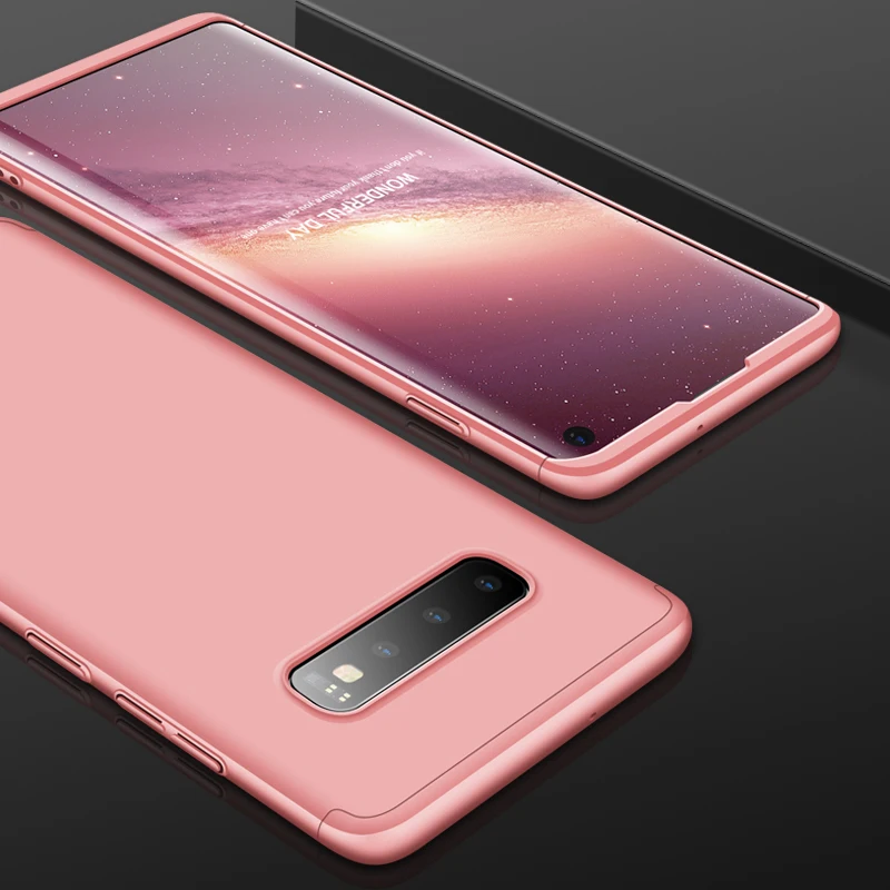 360 градусов чехол для samsung Galaxy S10 5G S9 S8 J4 J6 Plus S10e S7 S6 Edge Note 8 9 чехол 3 в 1 Жесткий ПК Защита матовый чехол - Цвет: Розовый